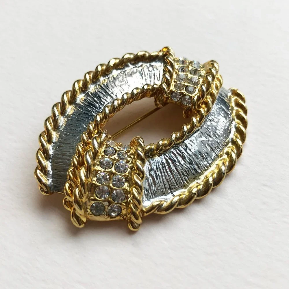 Large gold and silver knot brooch, 60s vintage nautical pin